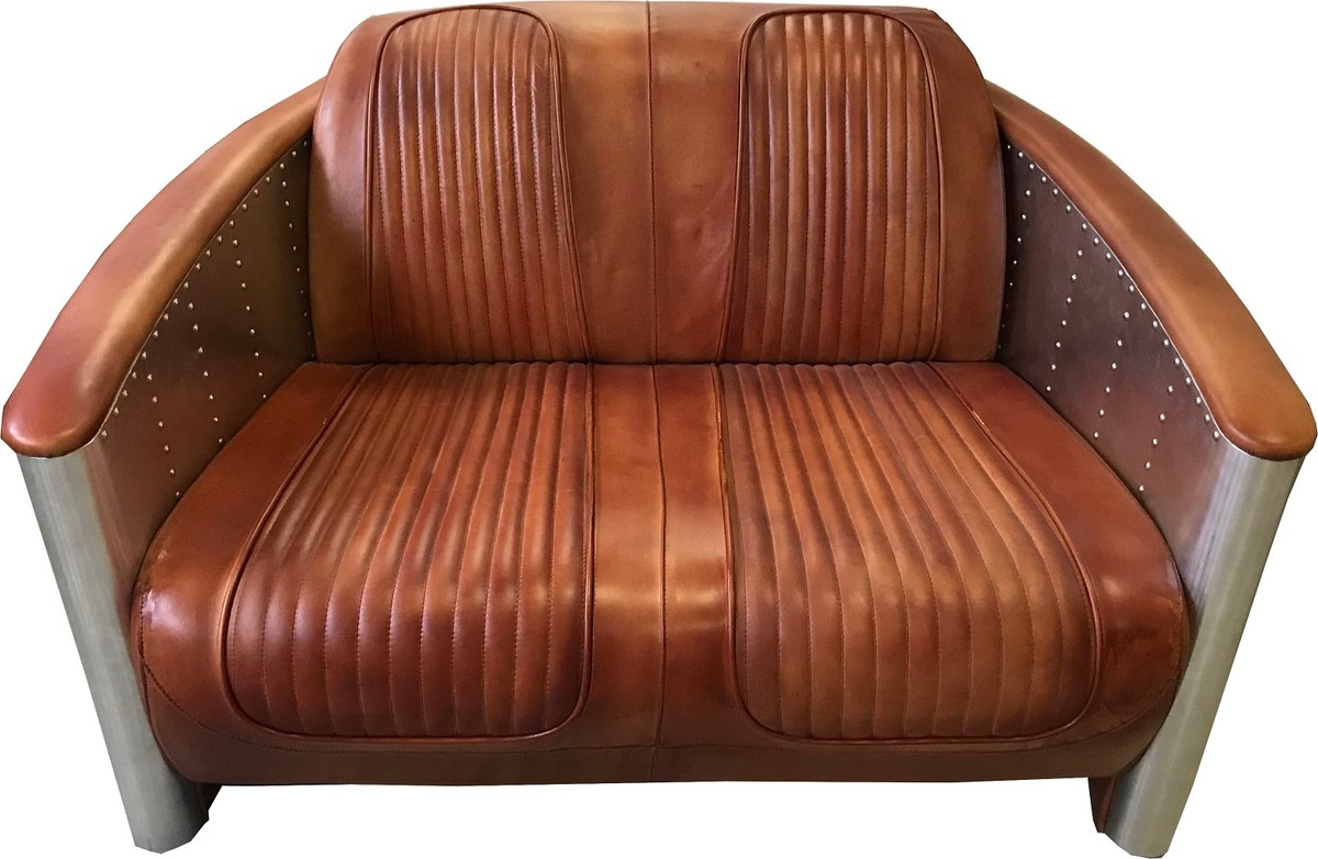 Casa Padrino Luxus Art Deco Leder Sofa – Exklusives Flugzeug Design für außergewöhnliche Wohnräume