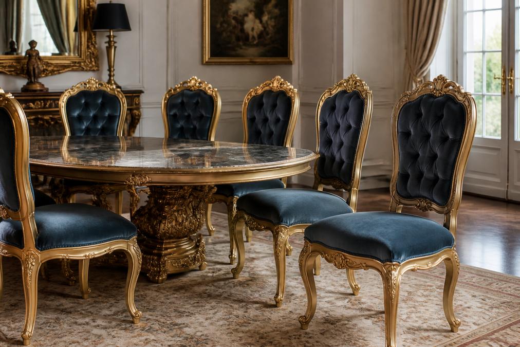 Barocke Esszimmerstühle mit Samtbezug: Luxus & Eleganz